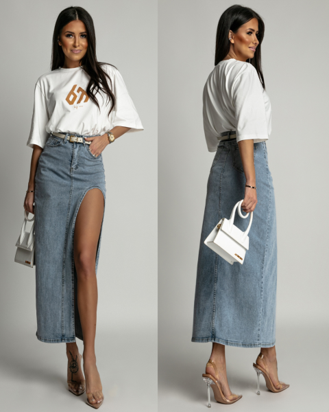 Spódnica z rozcięciem jasny jeans PREMIUM