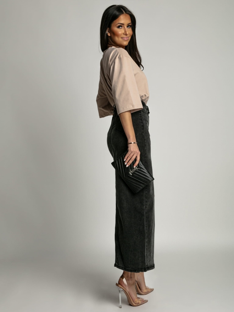 Spódnica z rozcięciem czarna PREMIUM