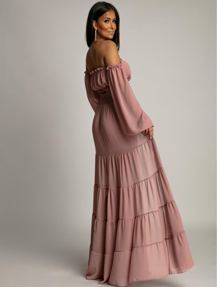 Komplet top oraz długa spódnica brudny róż