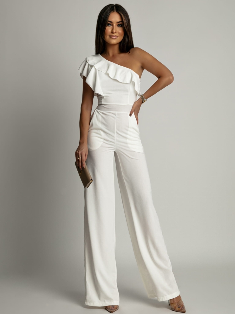 Kombinezon z ozdobną falbaną biały