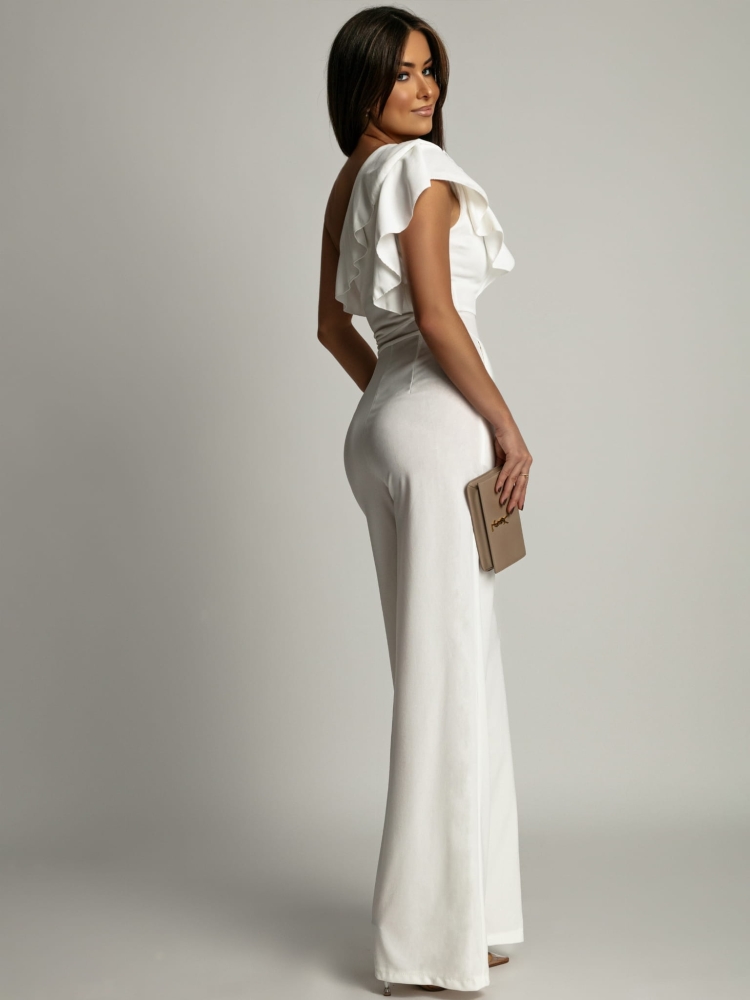 Kombinezon z ozdobną falbaną biały