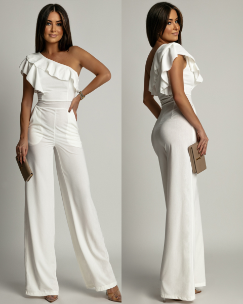 Kombinezon z ozdobną falbaną biały