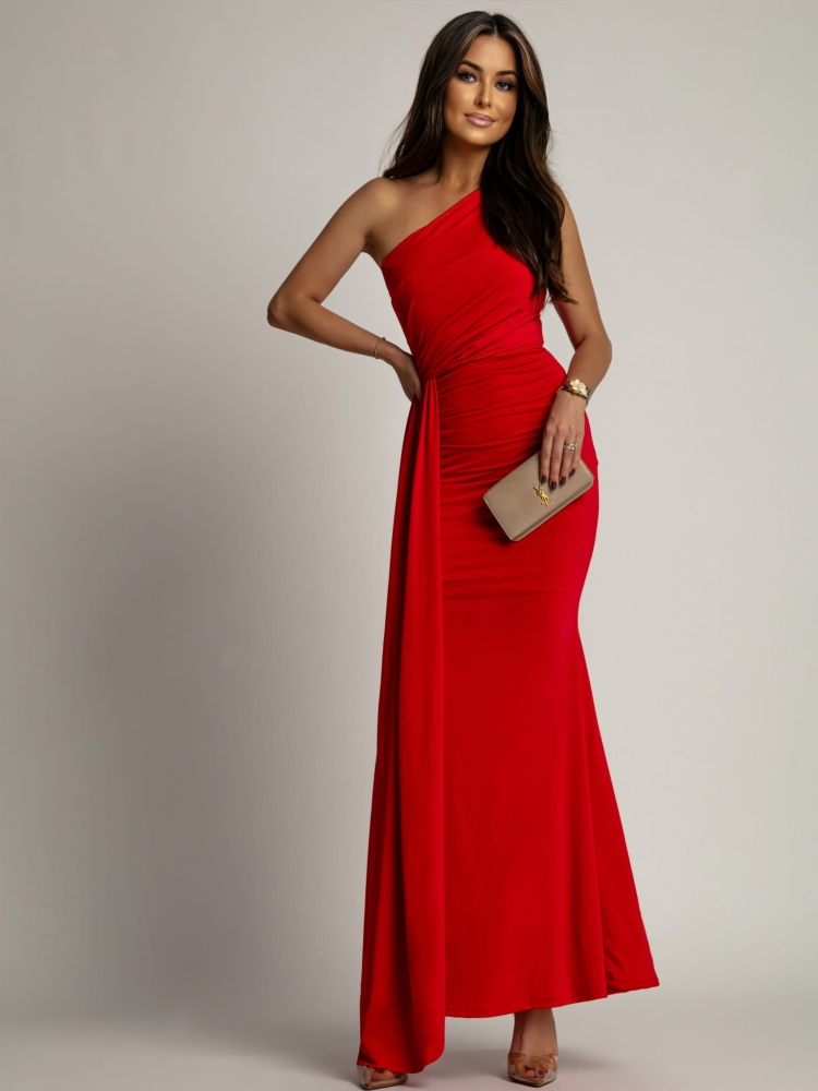 Sukienka maxi z ozdobnym pasem czerwona PREMIUM