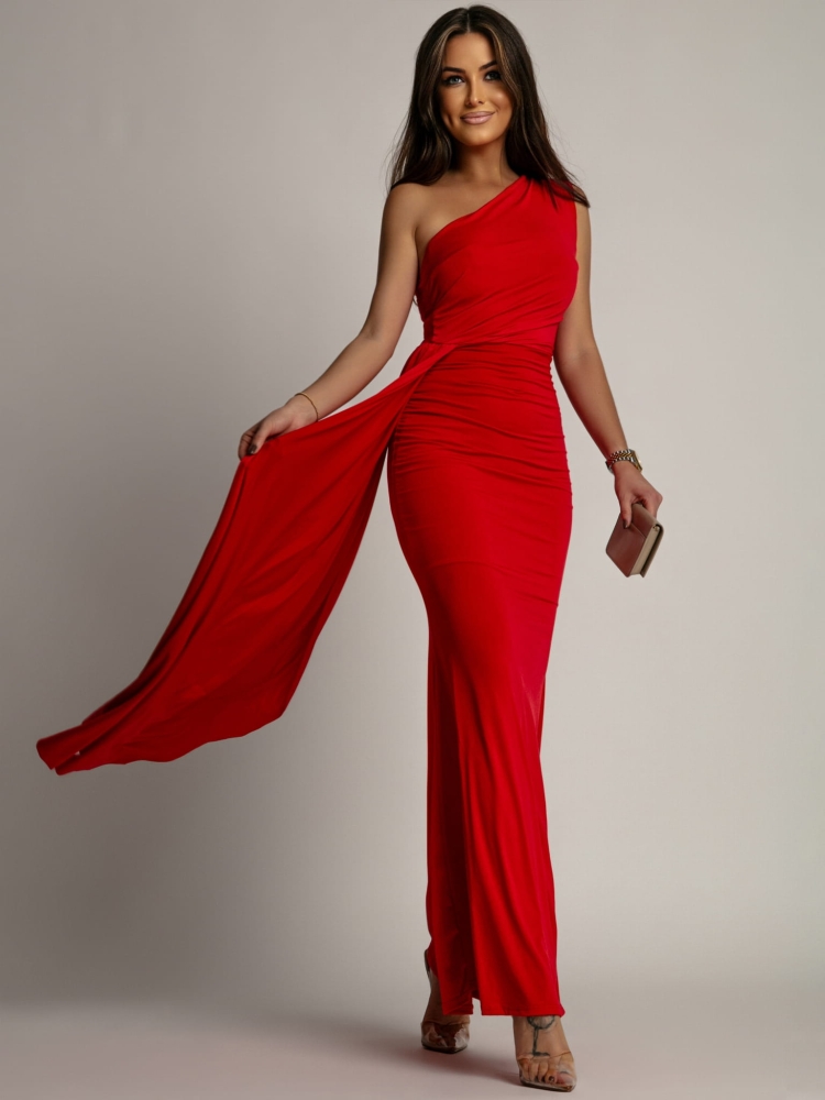 Sukienka maxi z ozdobnym pasem czerwona PREMIUM