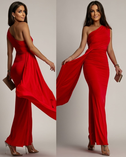 Sukienka maxi z ozdobnym pasem czerwona PREMIUM