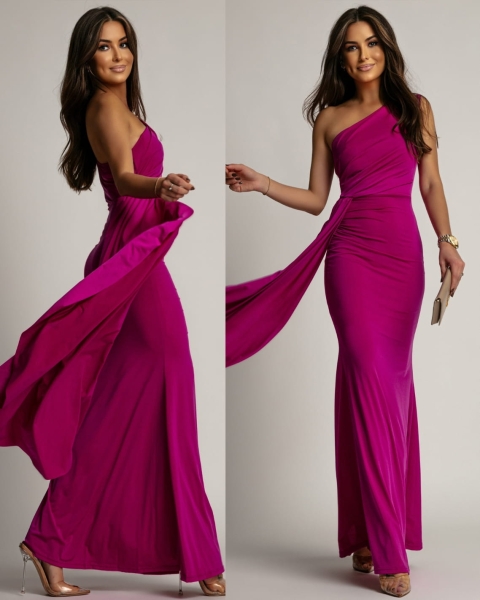 Sukienka maxi z ozdobnym pasem fioletowa PREMIUM