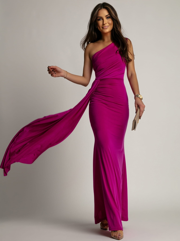 Sukienka maxi z ozdobnym pasem fioletowa PREMIUM