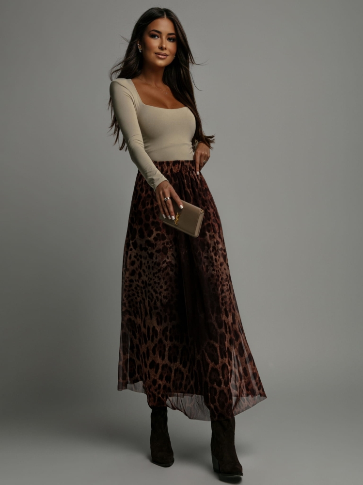 Spódnica midi print brązowa pantera