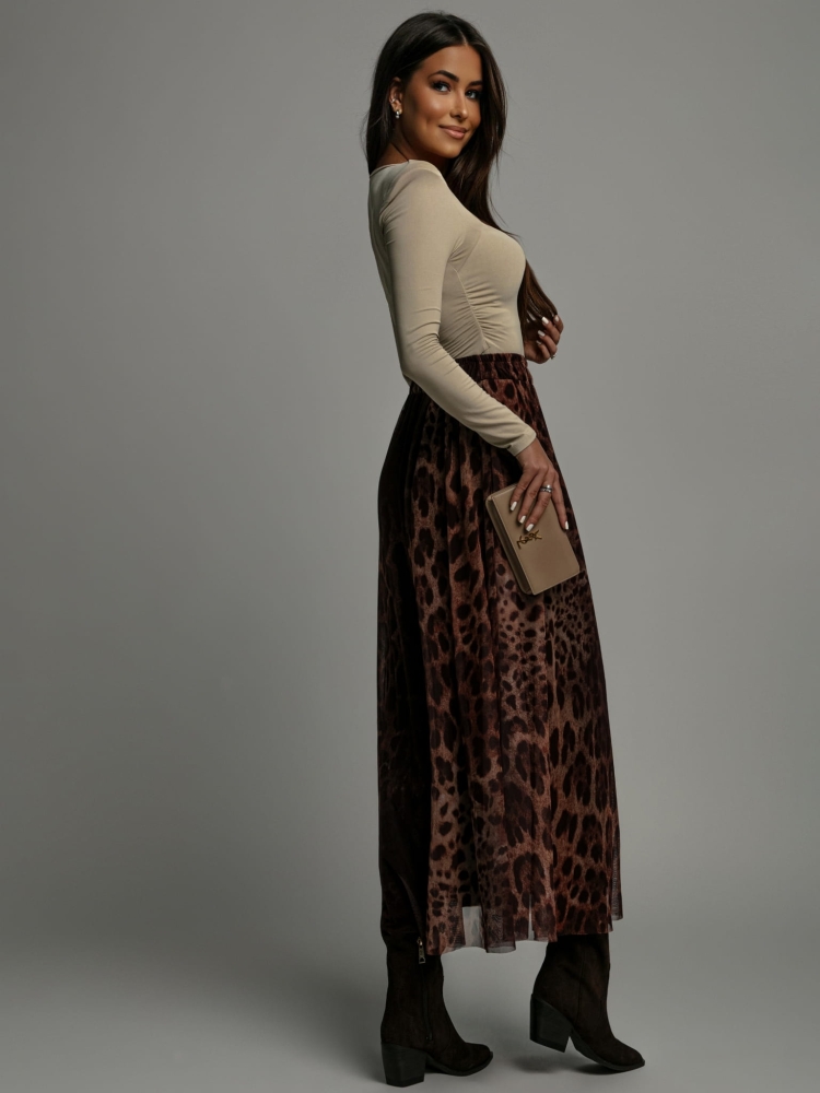 Spódnica midi print brązowa pantera