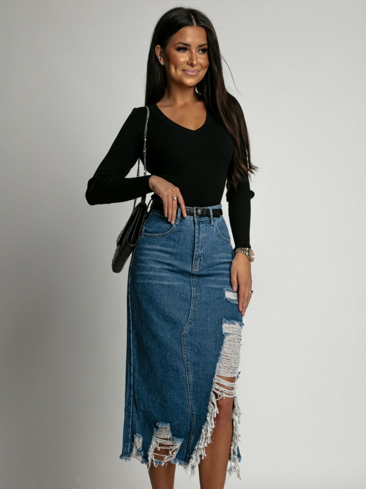 Spódnica ciemny jeans z przetarciami PREMIUM