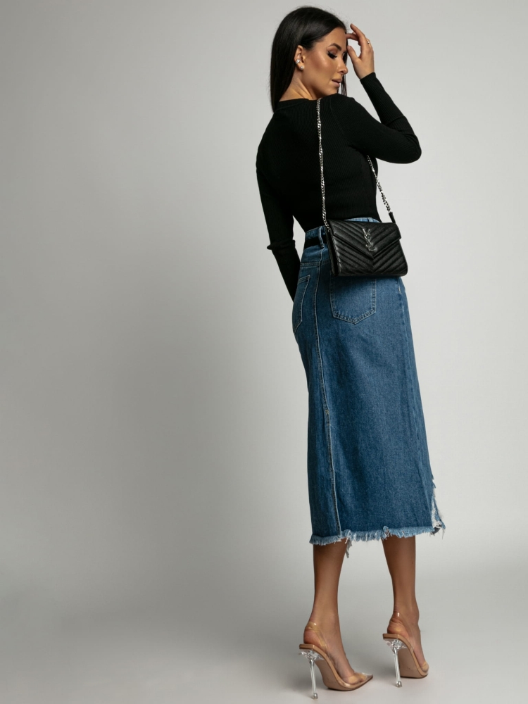Spódnica ciemny jeans z przetarciami PREMIUM