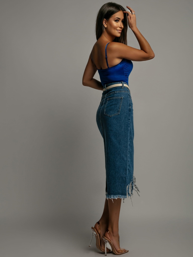 Spódnica ciemny jeans z przetarciami PREMIUM