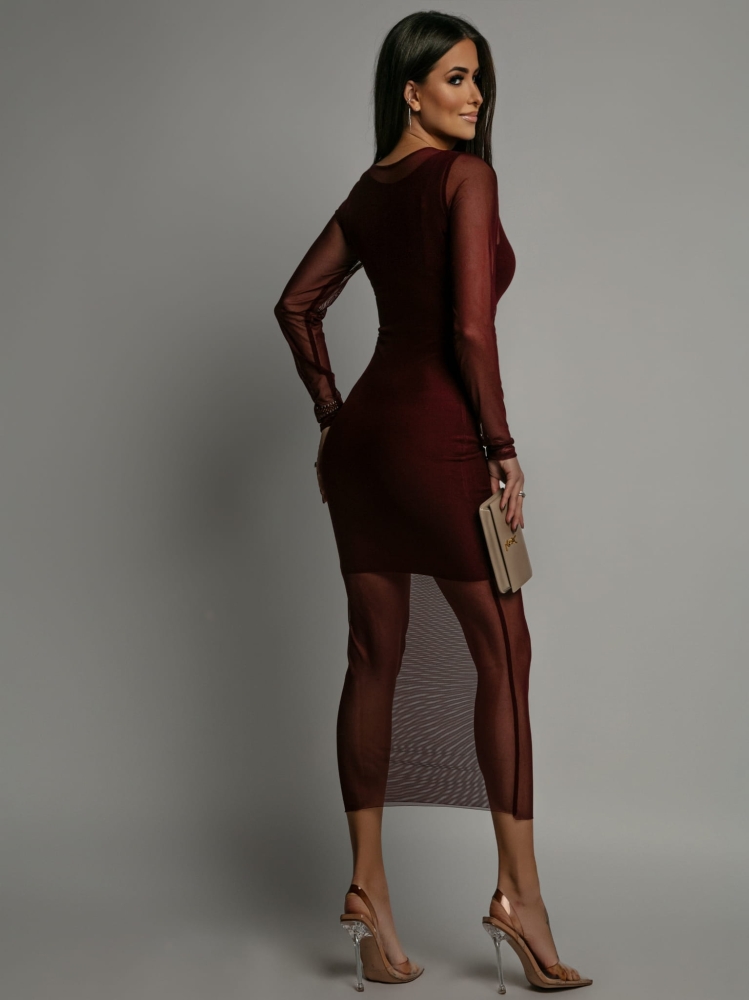 Sukienka z siateczki midi bordowa PREMIUM Polska produkcja