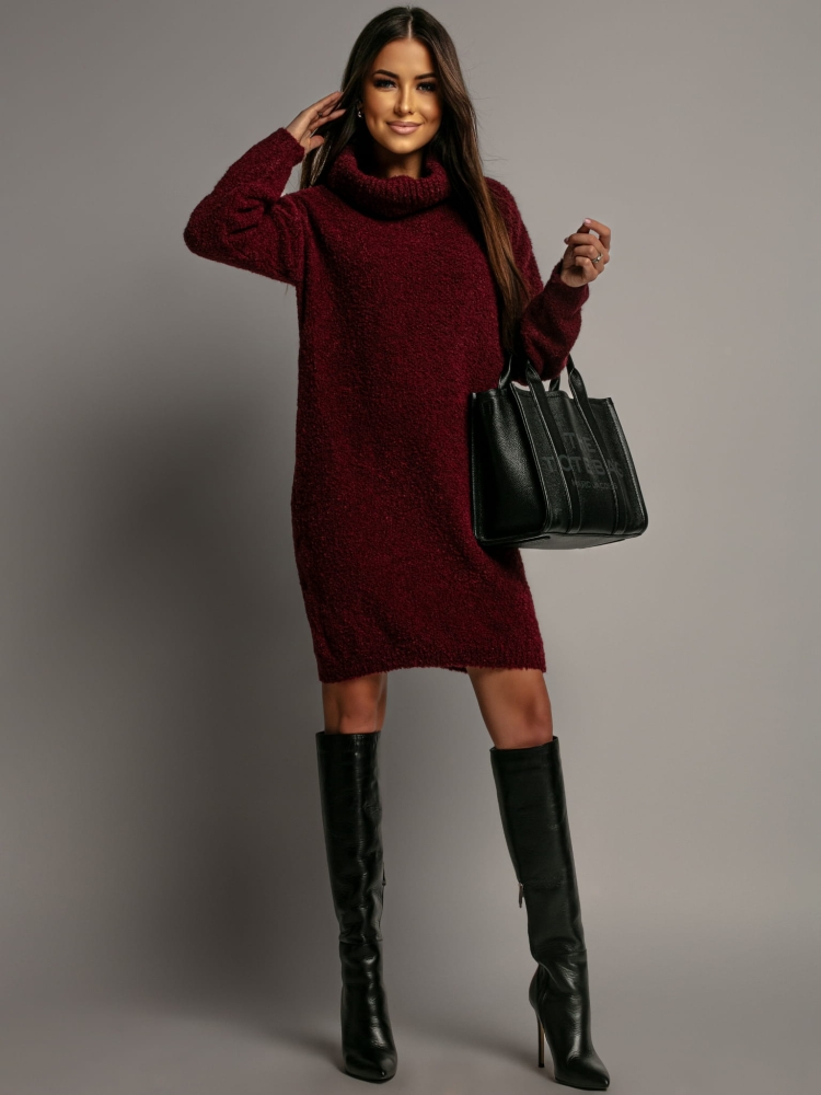 Sweter sukienka bordowy