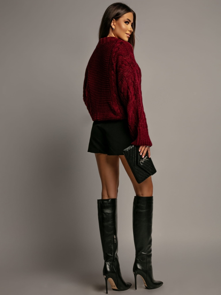 Sweter z ozdobnym haftem bordowy