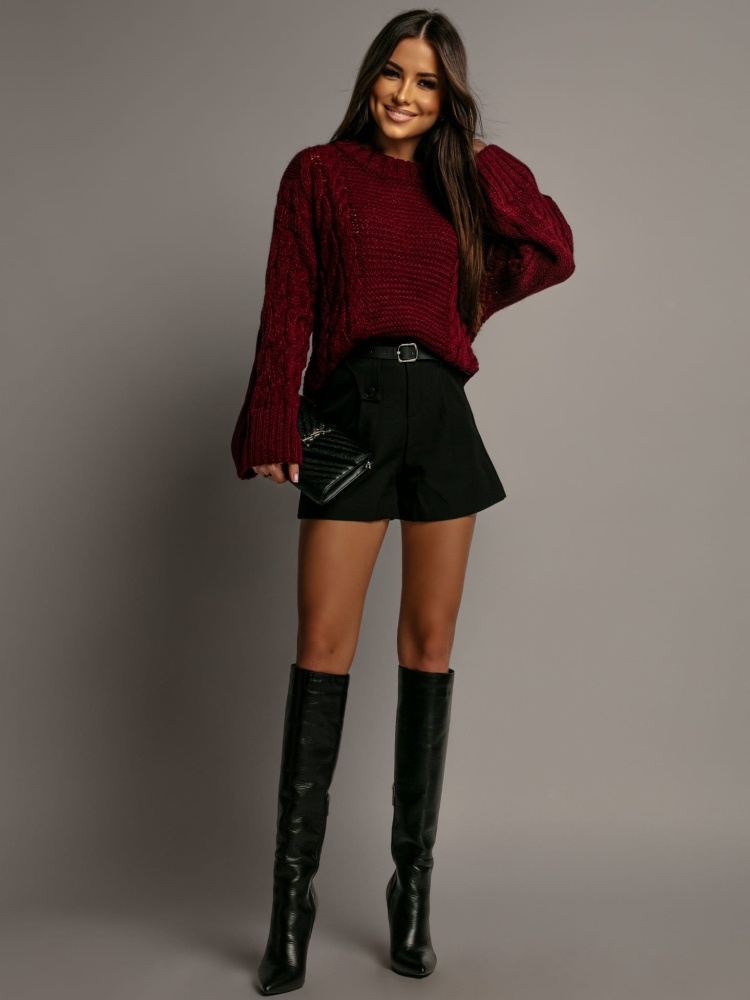 Sweter z ozdobnym haftem bordowy