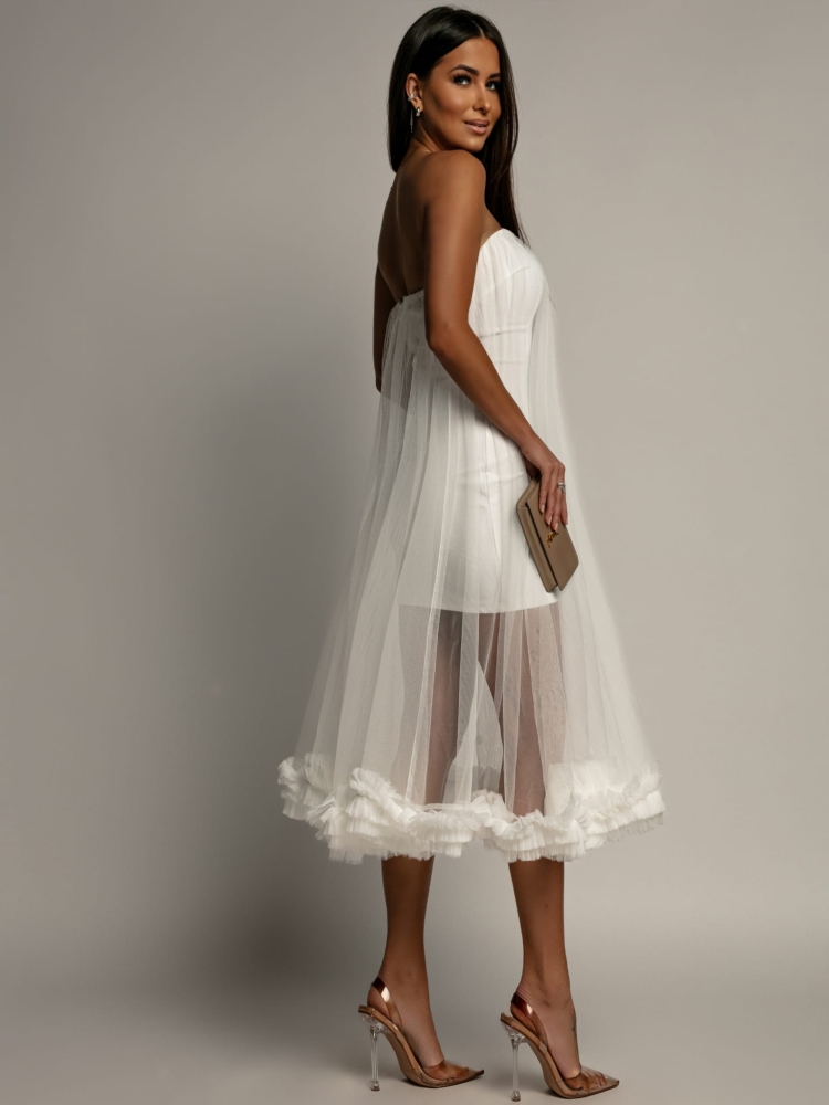 Sukienka midi tiulowa rozkloszowana biała PREMIUM