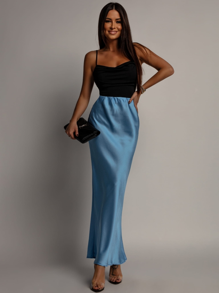 Spódnica midi v2 satynowa niebieska
