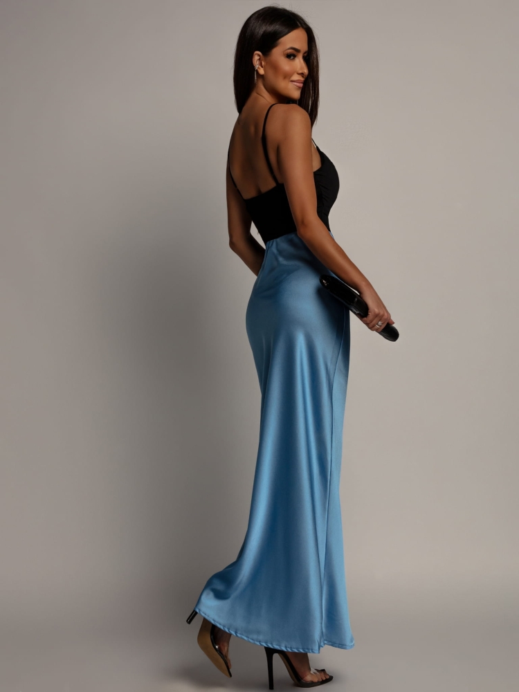 Spódnica midi v2 satynowa niebieska