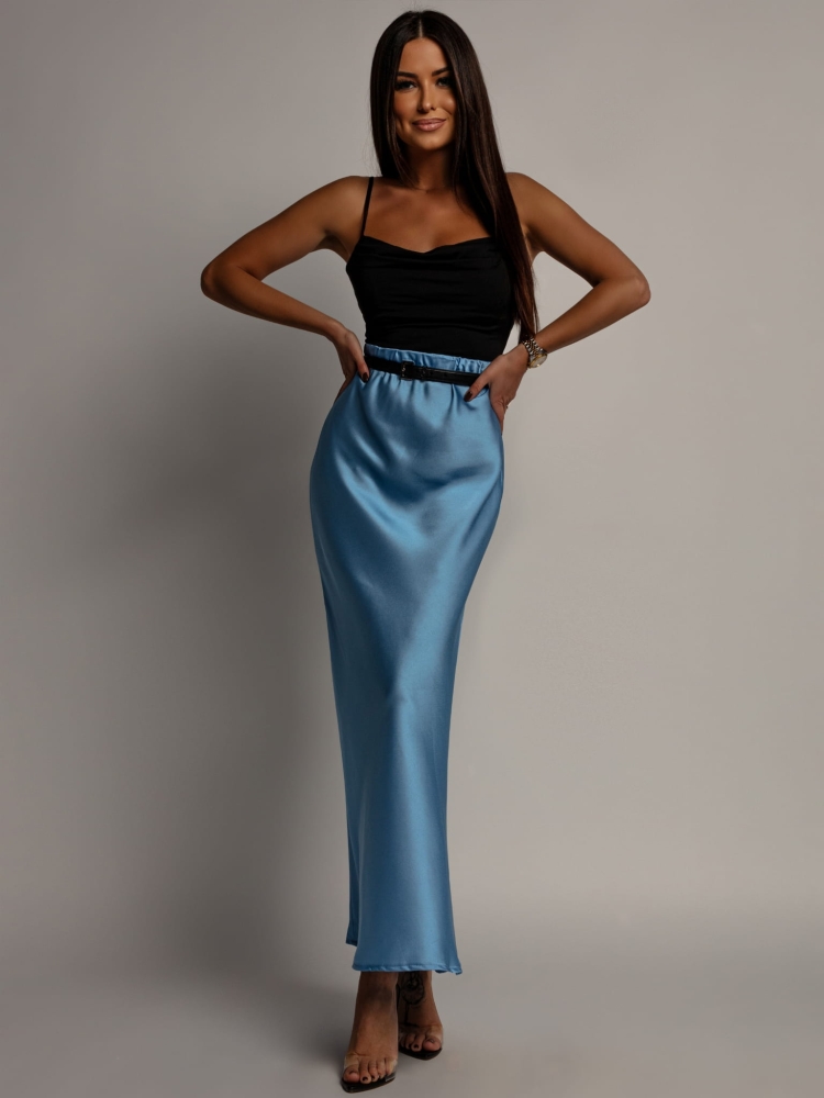 Spódnica midi v2 satynowa niebieska