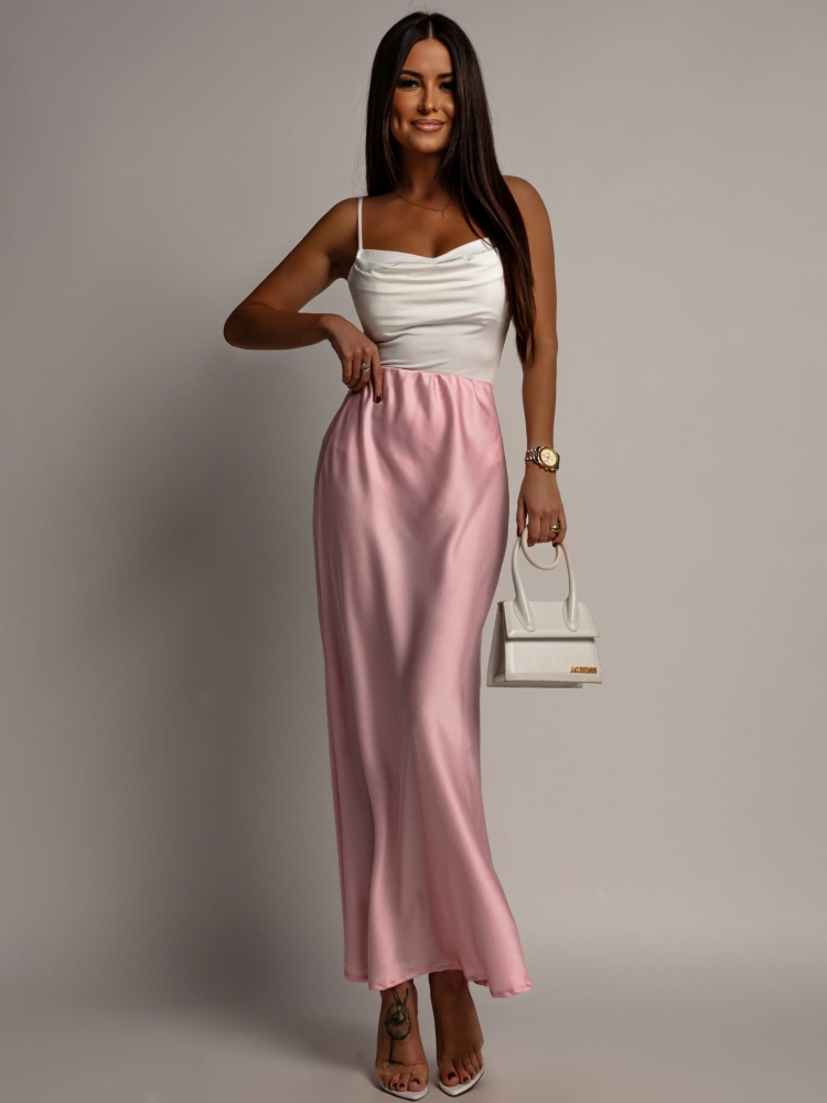 Spódnica midi v2 satynowa pudrowy róż