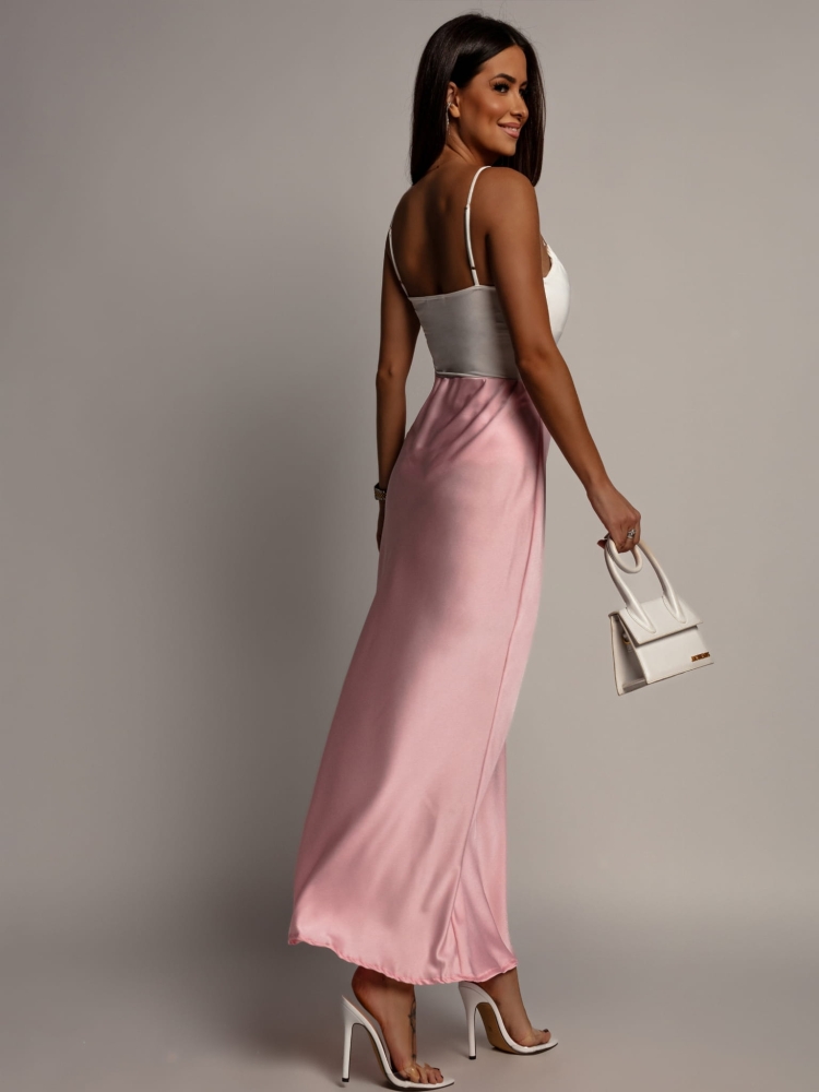 Spódnica midi v2 satynowa pudrowy róż