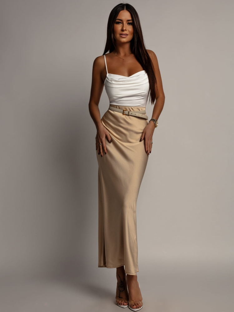 Spódnica midi v2 satynowa beżowa