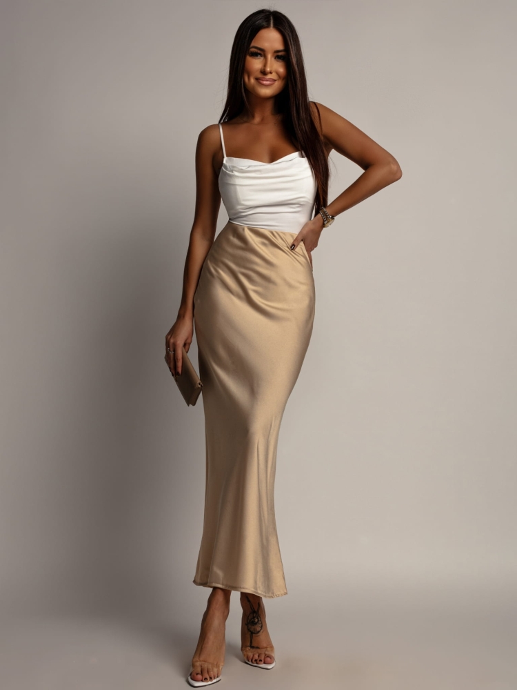 Spódnica midi v2 satynowa beżowa