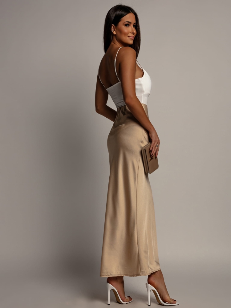 Spódnica midi v2 satynowa beżowa