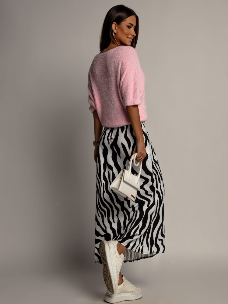 Spódnica midi print satynowa zebra biało czarna