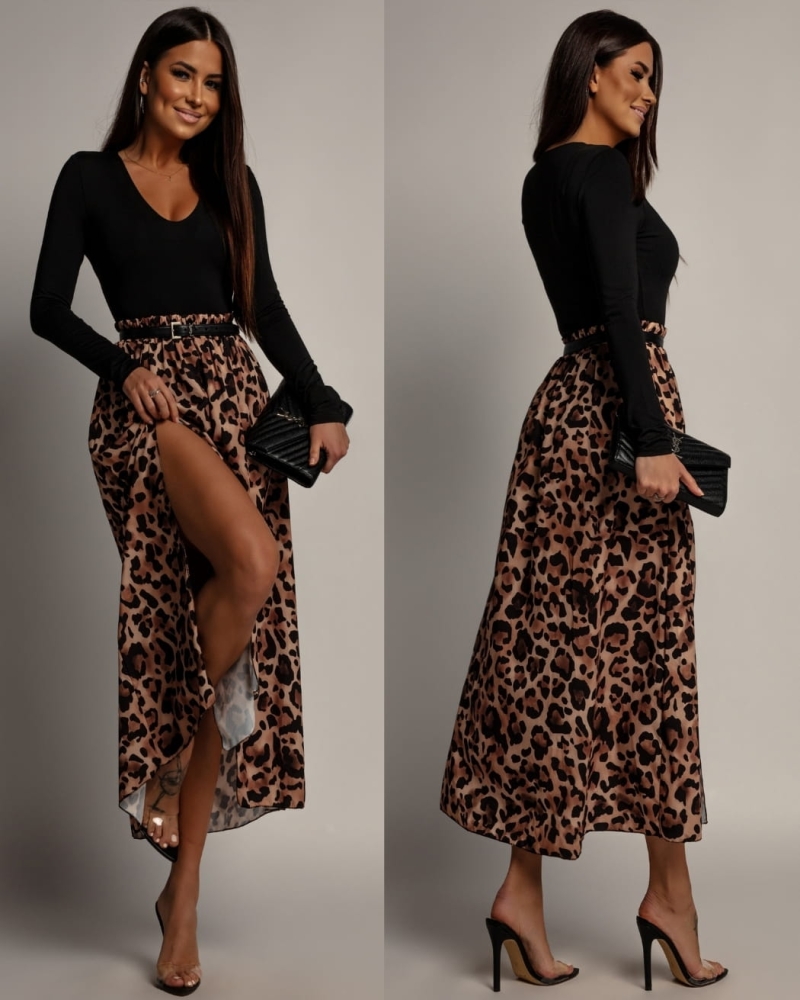 Spódnica midi panterka brązowa