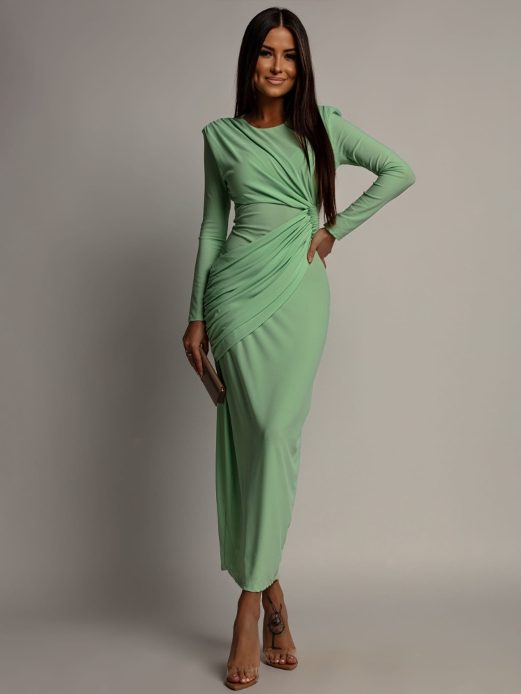 Sukienka midi z ozdobnym marszczeniem na biodrze zielona