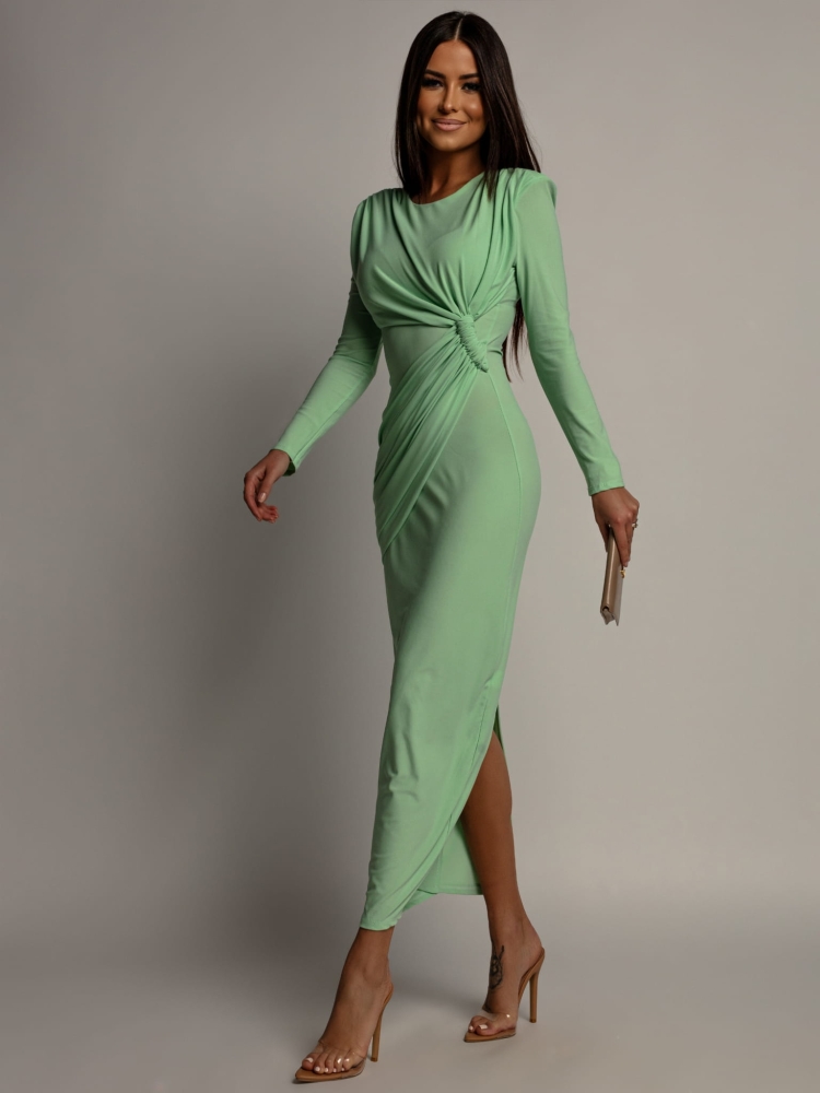 Sukienka midi z ozdobnym marszczeniem na biodrze zielona