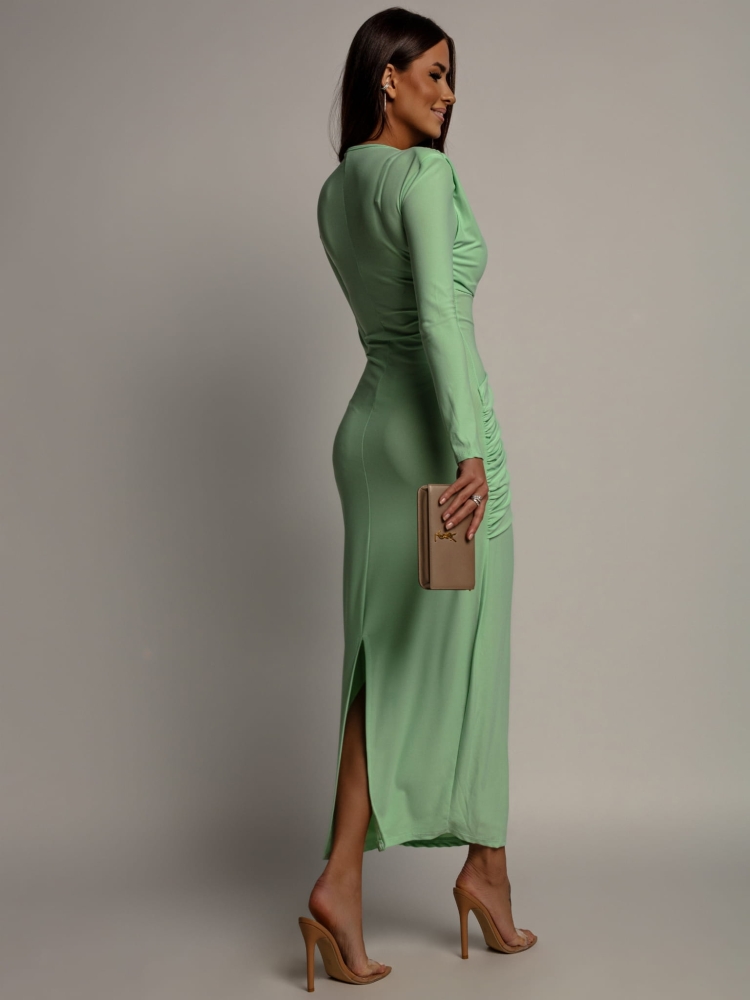 Sukienka midi z ozdobnym marszczeniem na biodrze zielona