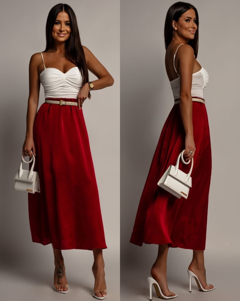 Spódnica satynowa rozkloszowana midi czerwona