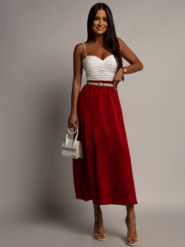 Spódnica satynowa rozkloszowana midi czerwona