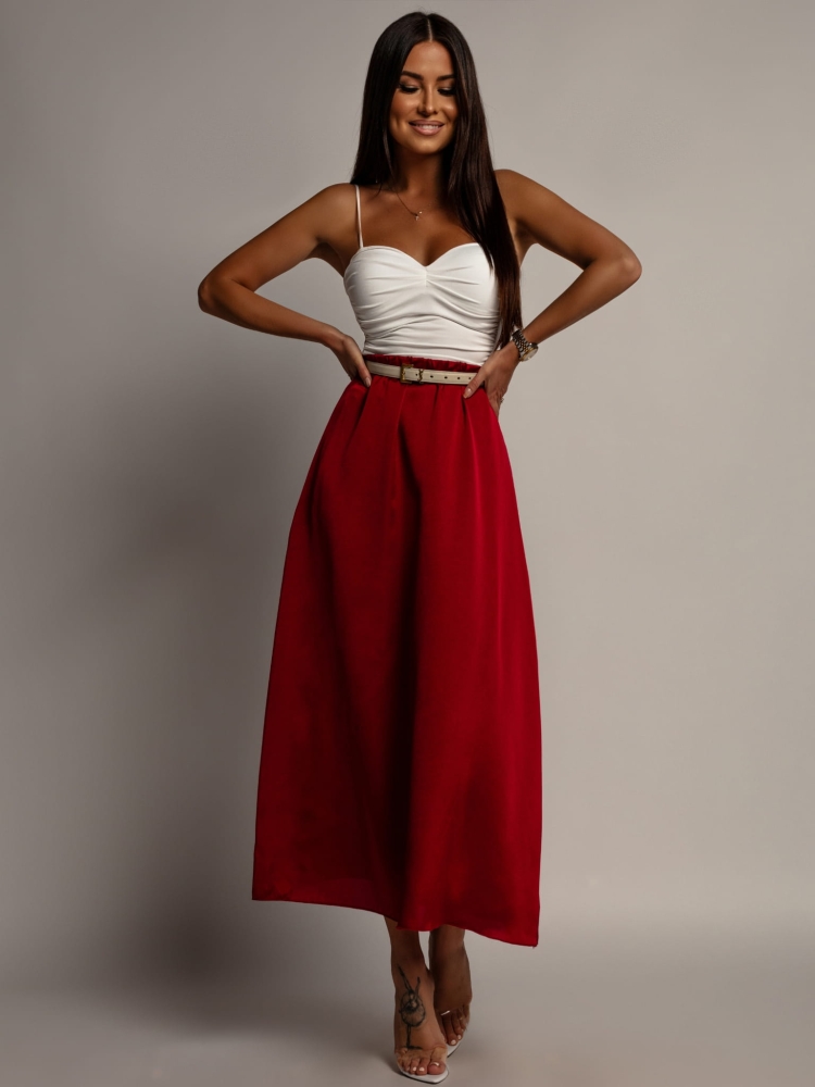 Spódnica satynowa rozkloszowana midi czerwona