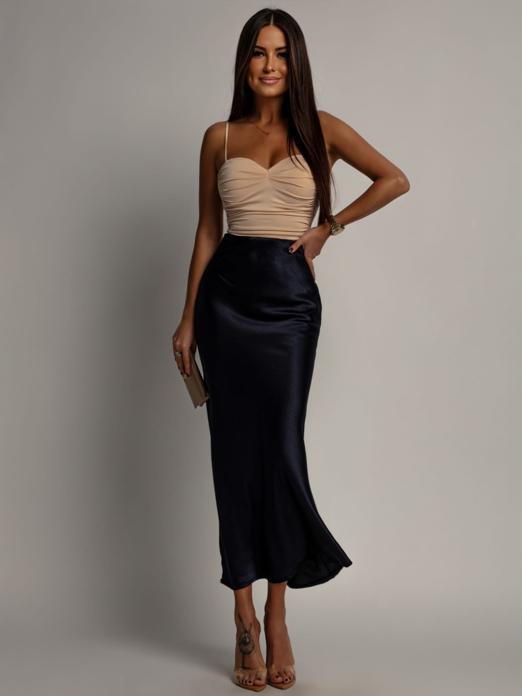 Spódnica midi satynowa granatowa