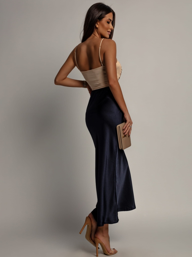 Spódnica midi satynowa granatowa