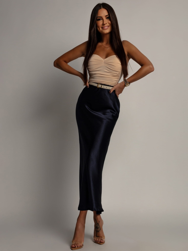 Spódnica midi satynowa granatowa