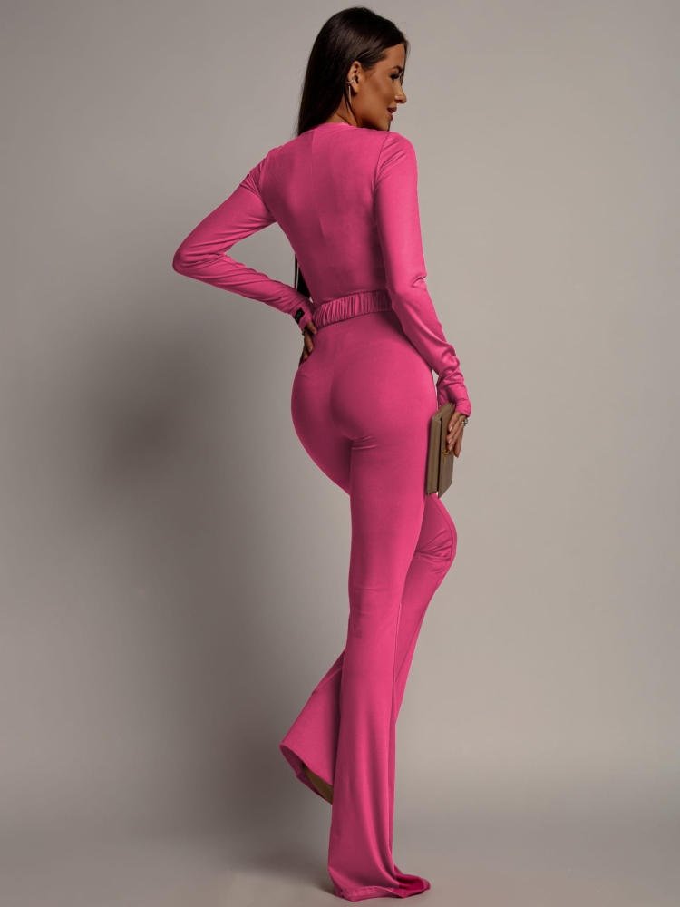 Kombinezon klasyczny modelujący różowy z paskiem PREMIUM Polska produkcja