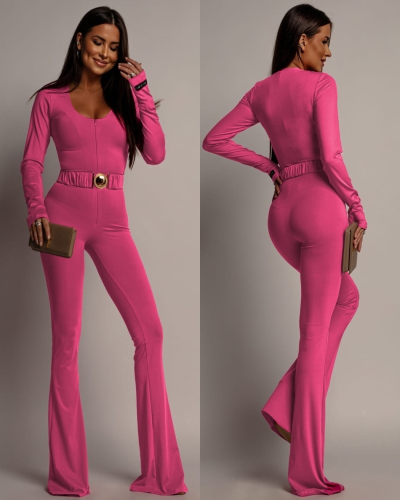 Kombinezon klasyczny modelujący różowy z paskiem PREMIUM Polska produkcja