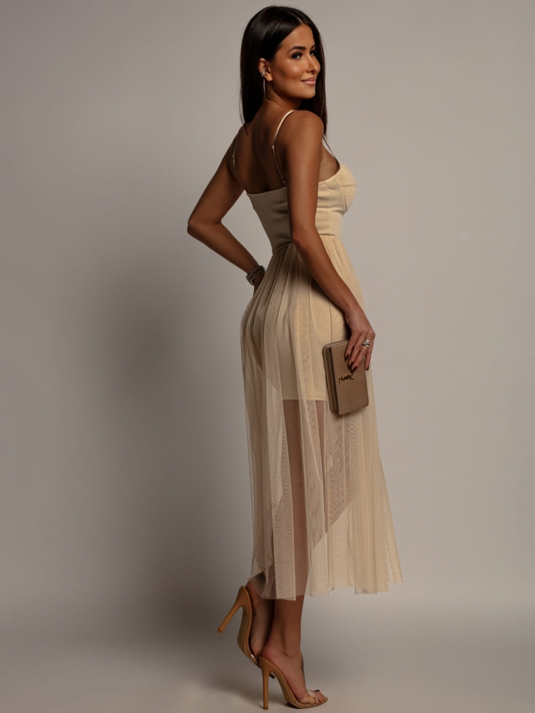 Sukienka z tiulem midi beżowa