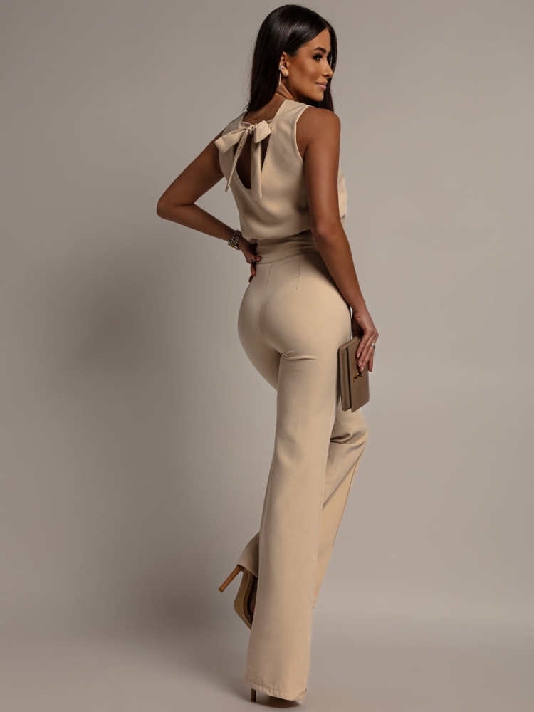 Komplet elegancki 2-częściowy spodnie oraz bluzka beżowy