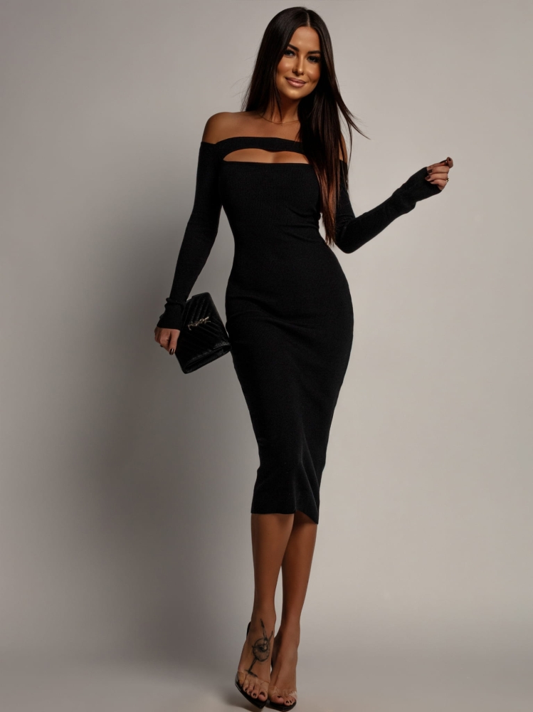 Sukienka z ozdobną łezką klasyczna midi czarna