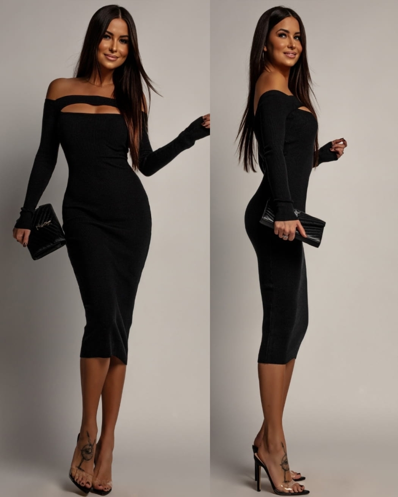 Sukienka z ozdobną łezką klasyczna midi czarna