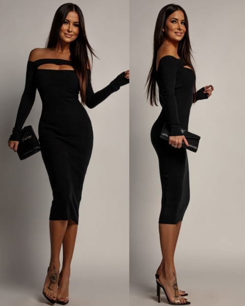 Sukienka z ozdobną łezką klasyczna midi czarna