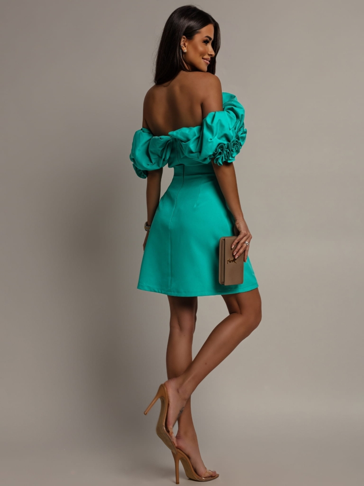 Sukienka hiszpanka mini z doczepianmi ramiączkami turkusowa PREMIUM Polska produkcja