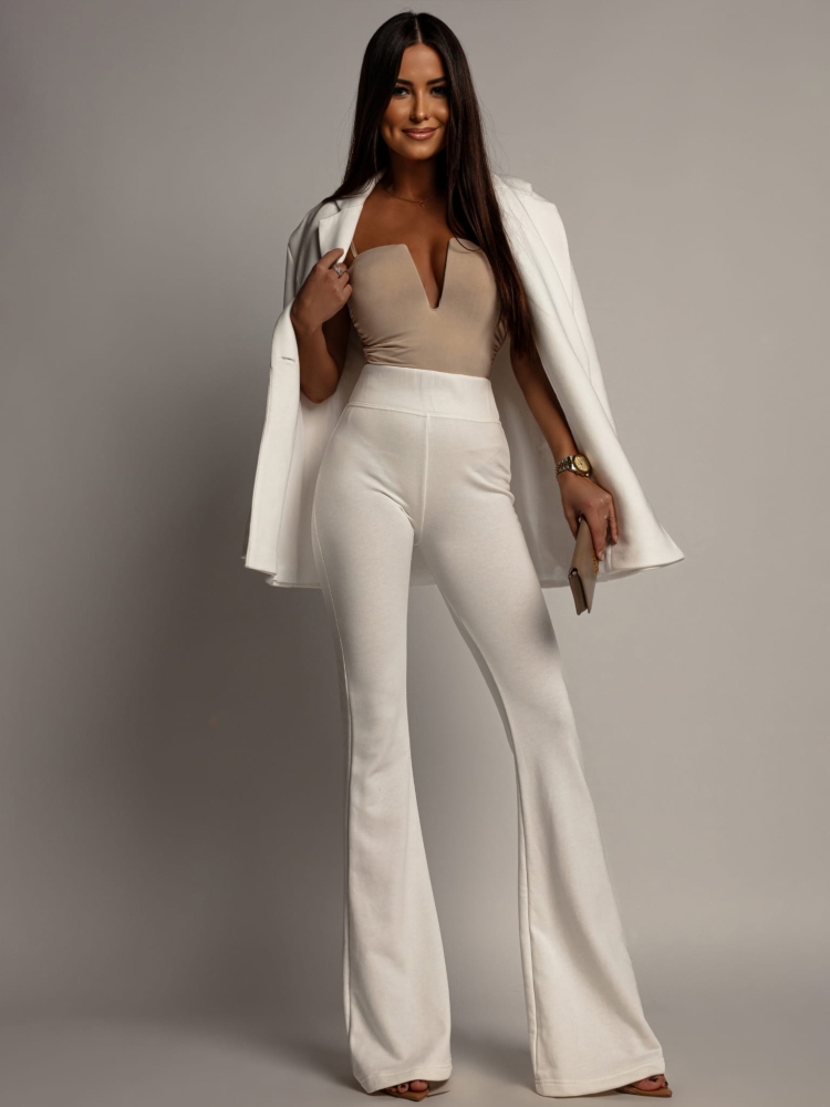 Spodnie dzwony z wysokim stanem białe PREMIUM Polska produkcja