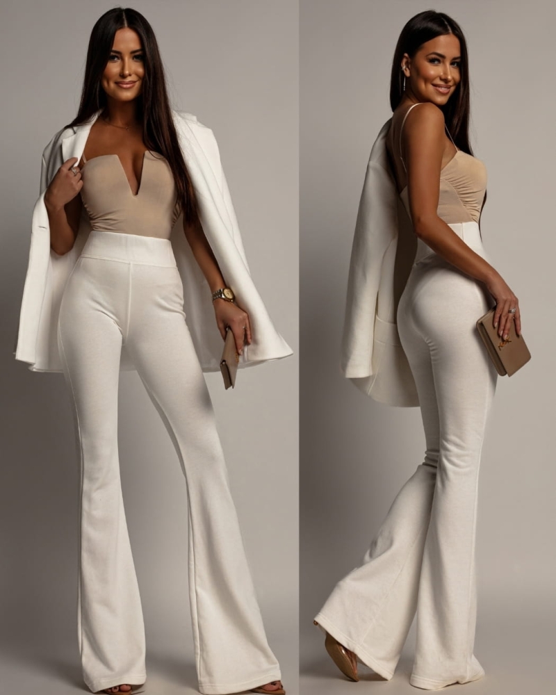 Spodnie dzwony z wysokim stanem białe PREMIUM Polska produkcja